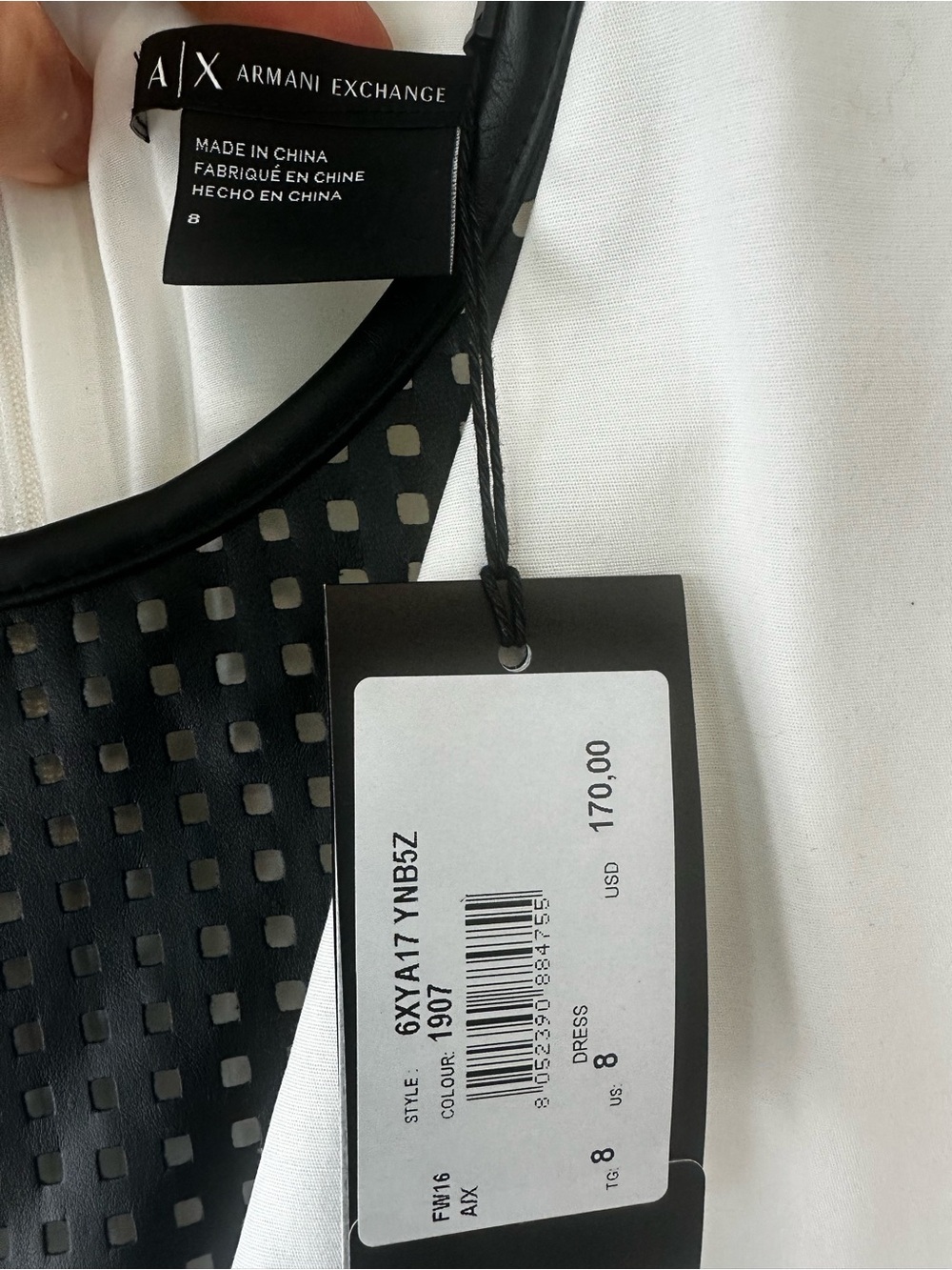 NWT Armani Exchange White Mini Dress with Black Mesh Trim - Picture 4 of 5